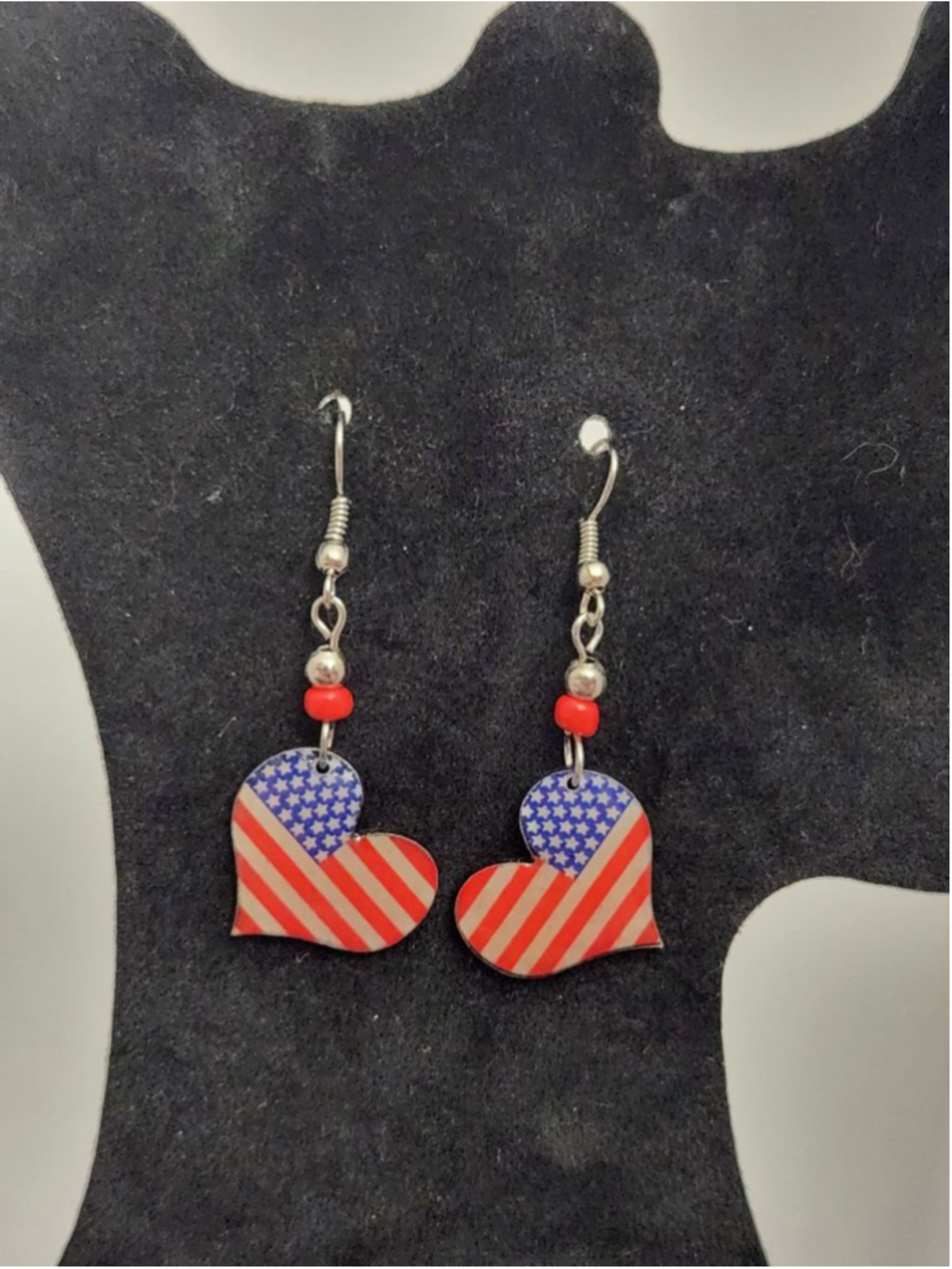 Heart Shape Red Blue Flag Earrings - Picture 1 of 6